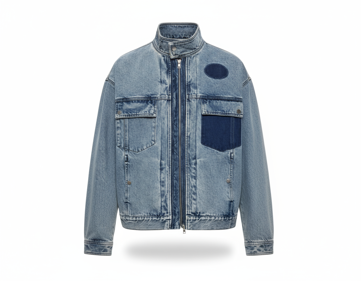 Men's Plus Size Washed Zip Up Denim Jacket