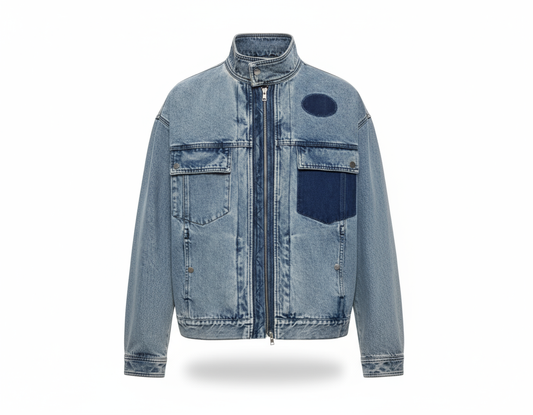 Men's Plus Size Washed Zip Up Denim Jacket