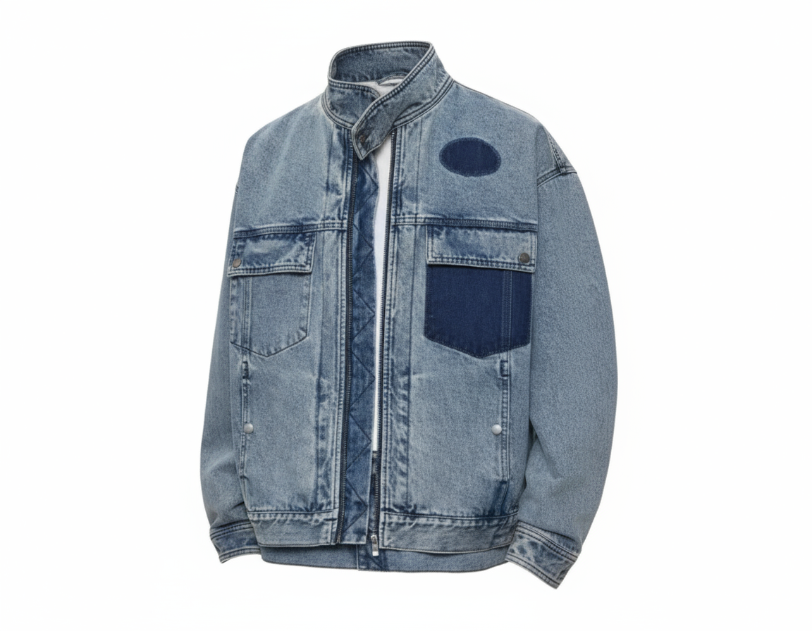 Men's Plus Size Washed Zip Up Denim Jacket