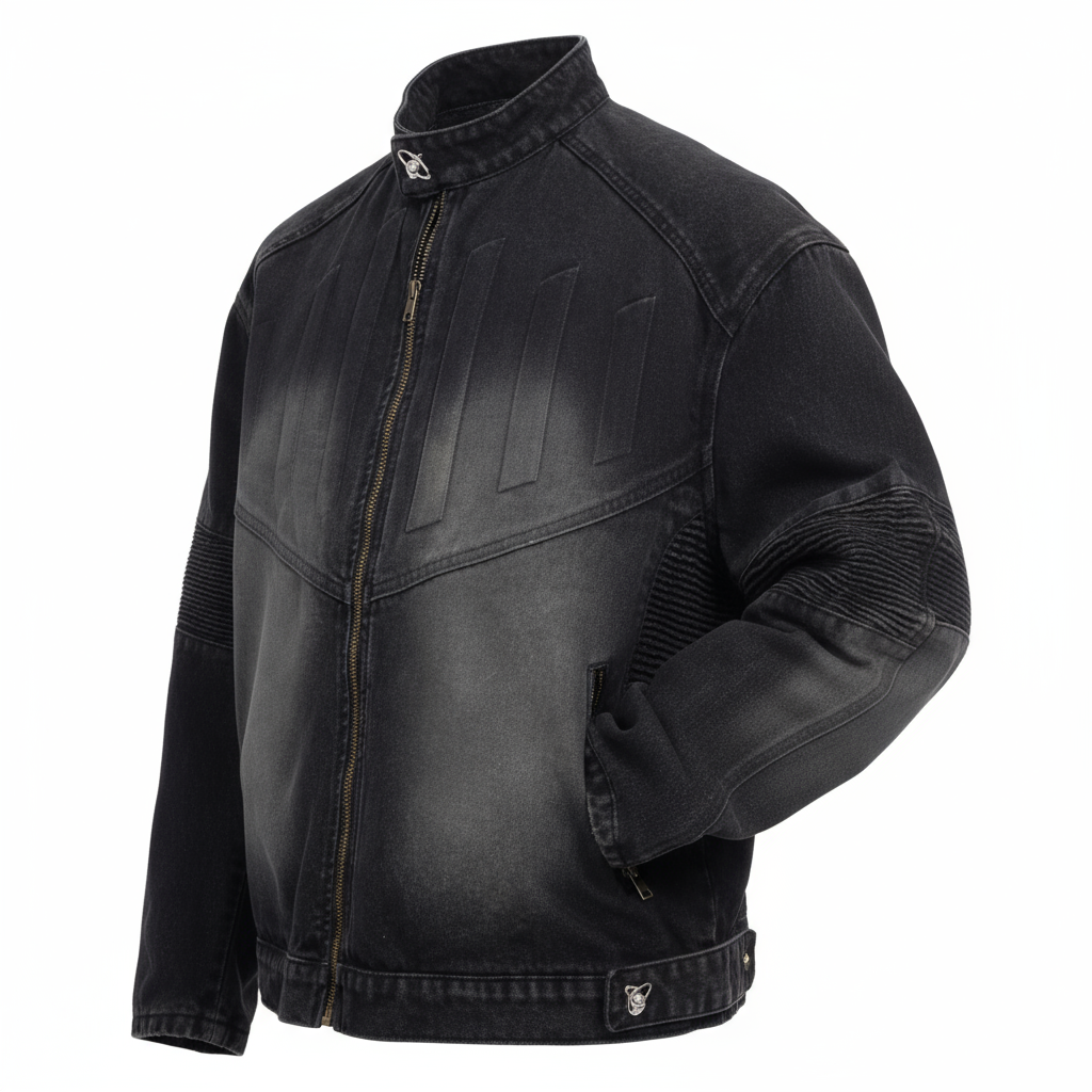 Men's Zip Up Long Sleeve Denim Jacket