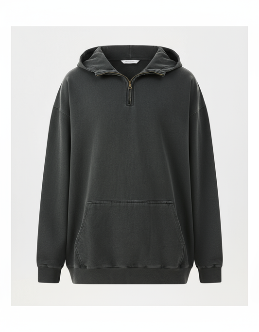 Men's Washed Quarter-Zip Hoodie with Kangaroo Pocket